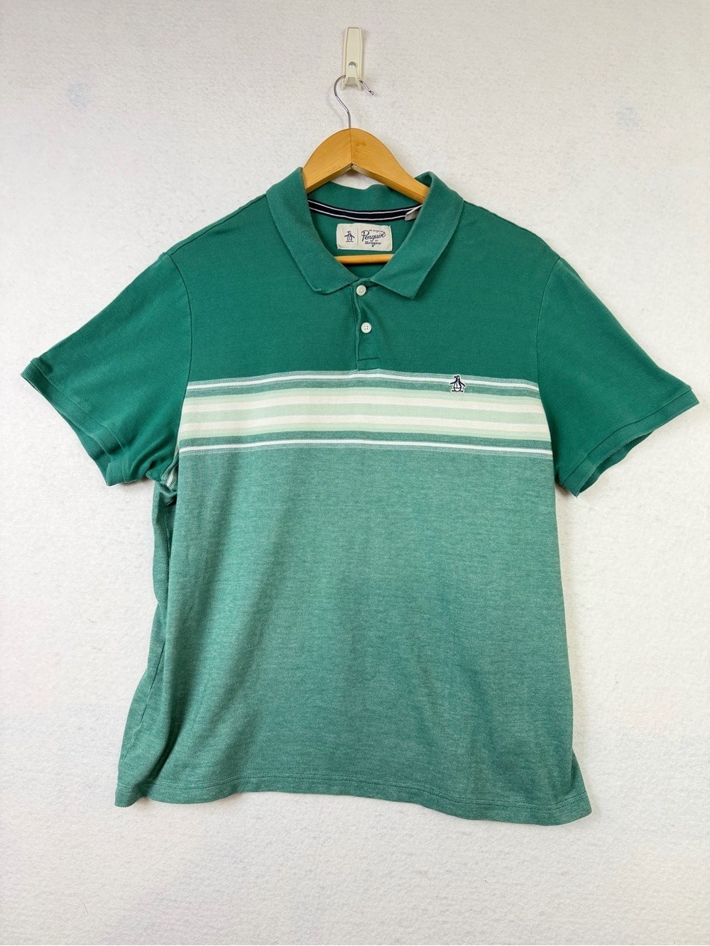 Original Penguin Mens Polo Shirt XL Green Tipped Munsingwear Short Sleeve Golf